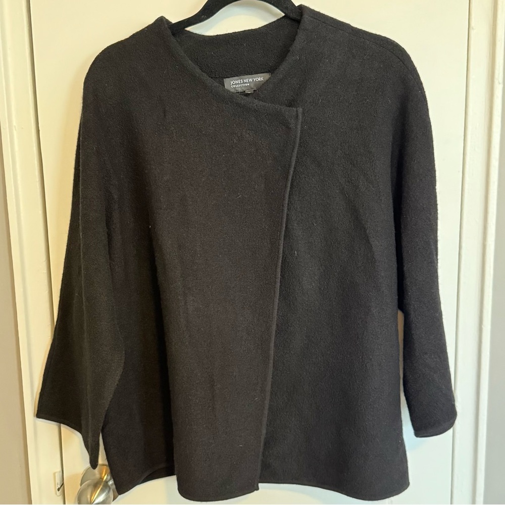 Jones New York Collection Black Merino Wool Snap Front Sweater XL